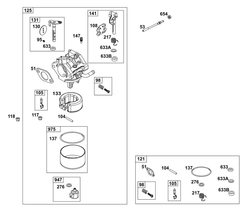 Carburetor Group Diagram and Parts List for 31S977-0012-B5 200000 - 399999 Briggs and Stratton Engine